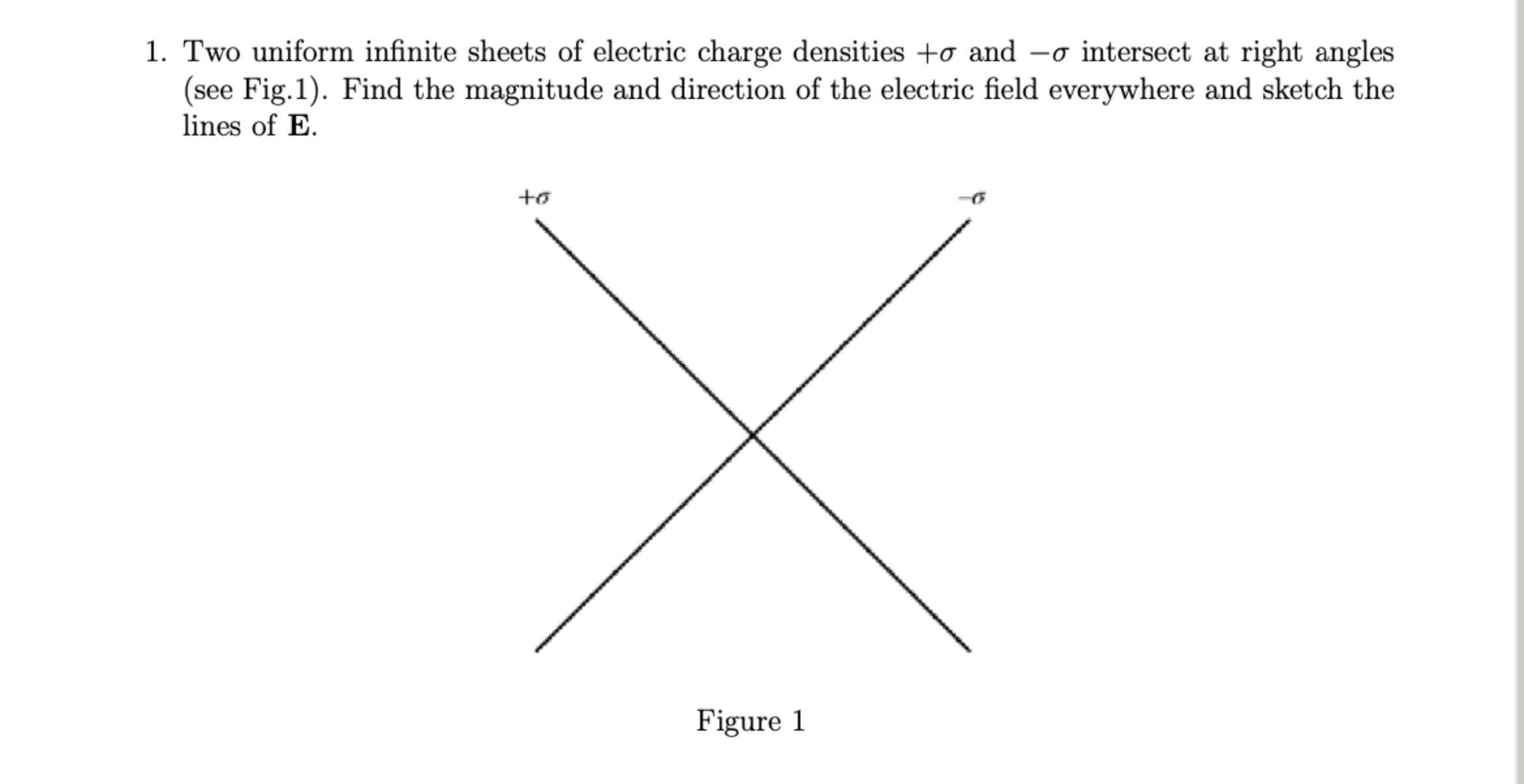 Two uniform infinite sheets of electric charge