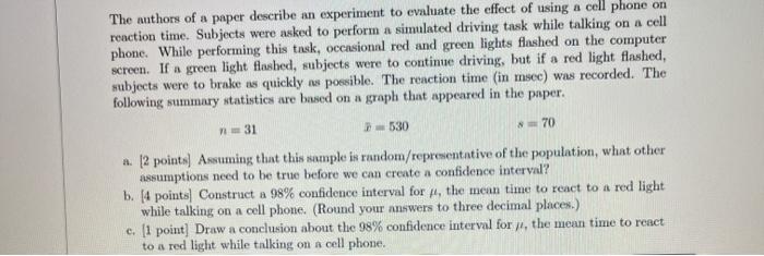 Solved The authors of a paper describe an experiment to | Chegg.com