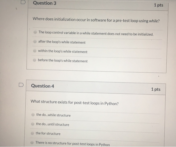 Solved Question 3 1 pts Where does initialization occur in | Chegg.com image.