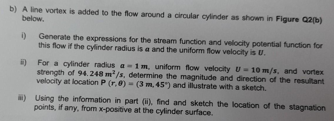 Solved b) A line vortex is added to the flow around a | Chegg.com