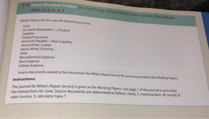 3 S Source Documents Problem: Journalizing | Chegg.com