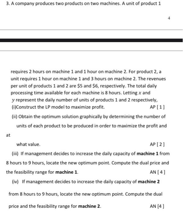 Solved 3. A Company Produces Two Products On Two Machines. A | Chegg.com