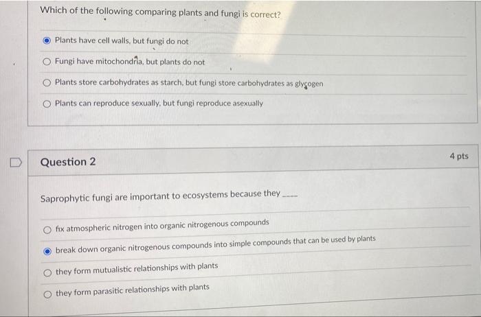 Solved D Which Of The Following Comparing Plants And Fungi | Chegg.com