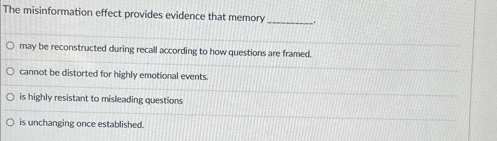 Solved The misinformation effect provides evidence that | Chegg.com