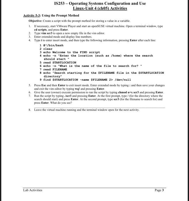 Solved Activity 5-1: Creating a Shell Script Objective: | Chegg.com