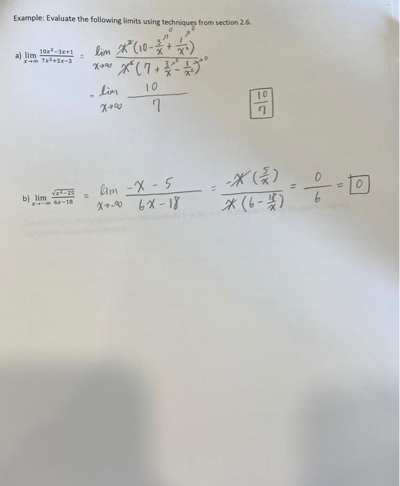 Solved Example: Evaluate the following limits using | Chegg.com