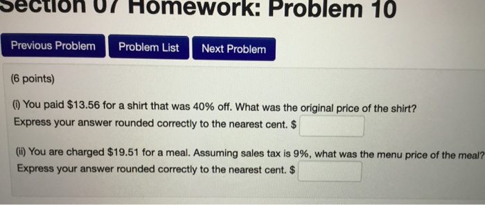 Solved Section 07 Homework: Problem 10 Previous Problem | Chegg.com