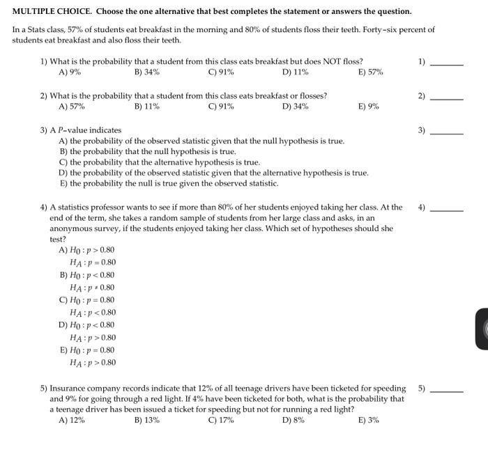 Solved 1) What is the probability that a student from this | Chegg.com