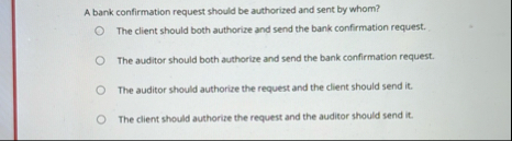 Solved A bank confirmation request should be authorized and | Chegg.com