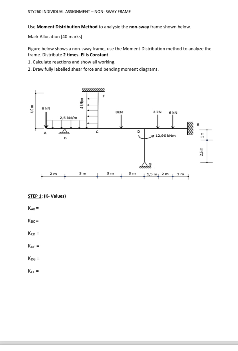 Solved STY260 ﻿INDIVIDUAL ASSIGNMENT - ﻿NON- ﻿SWAY FRAMEUse | Chegg.com