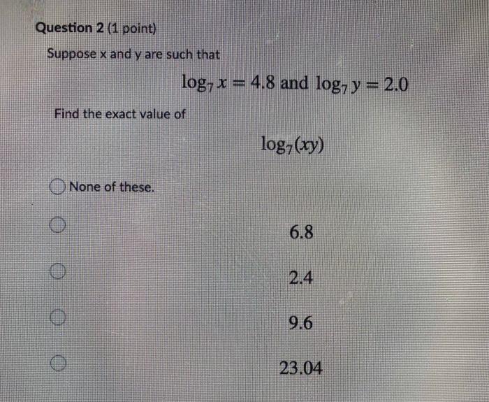 Solved Question 2 (1 point) Suppose x and y are such that | Chegg.com