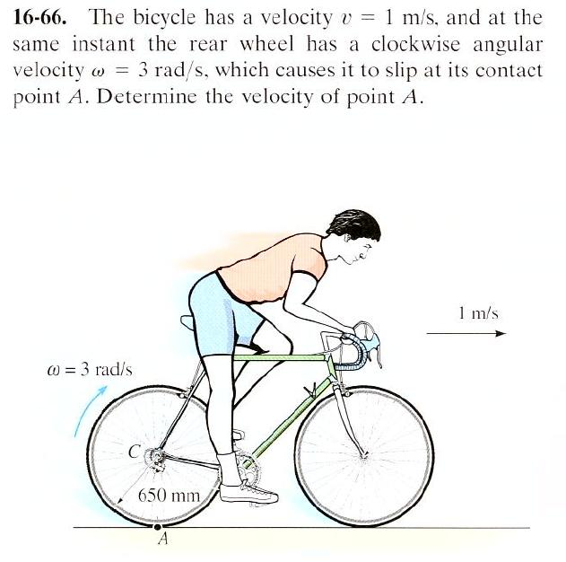 The bicycle has a velocity v = 1 m/s. and at the