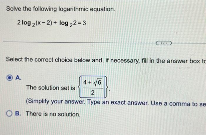 Solved Solve The Following Logarithmic Equation. | Chegg.com