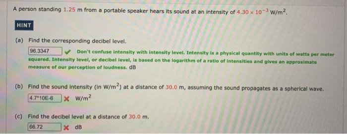 Solved A person standing 1.25 m from a portable speaker | Chegg.com