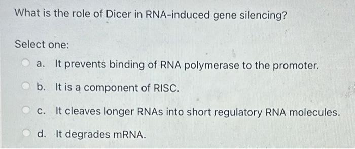 Solved What is the role of Dicer in RNA-induced gene | Chegg.com