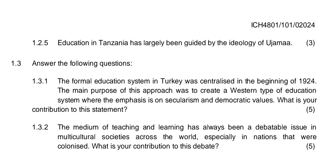 Solved ICH4801/101/020241.2.5 ﻿Education In Tanzania Has | Chegg.com