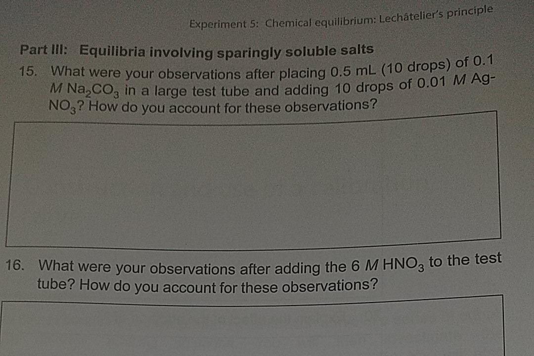 Solved Experiment 5: Chemical equilibrium: Lechâtelier's | Chegg.com