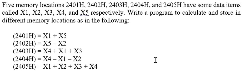 Solved Five memory locations 2401H,2402H,2403H,2404H, ﻿and | Chegg.com