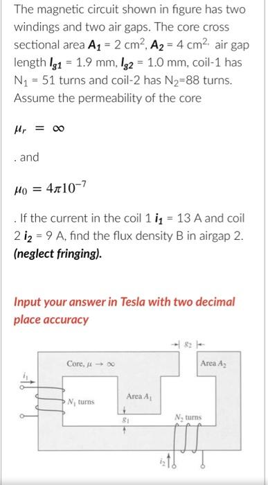 Solved The Magnetic Circuit Shown In Figure Has Two Windings | Chegg.com