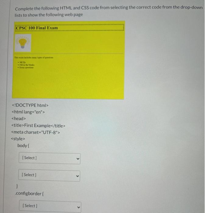 Solved Complete the following HTML and CSS code from | Chegg.com