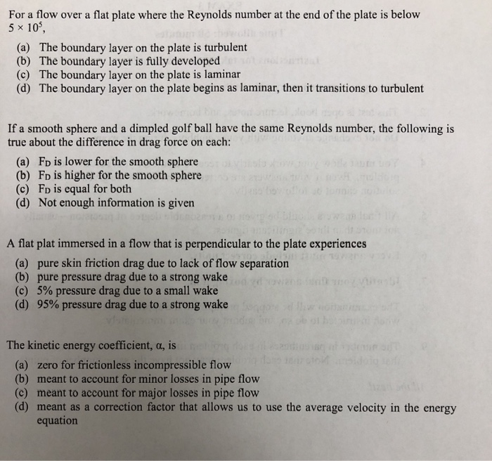 Solved For a flow over a flat plate where the Reynolds | Chegg.com