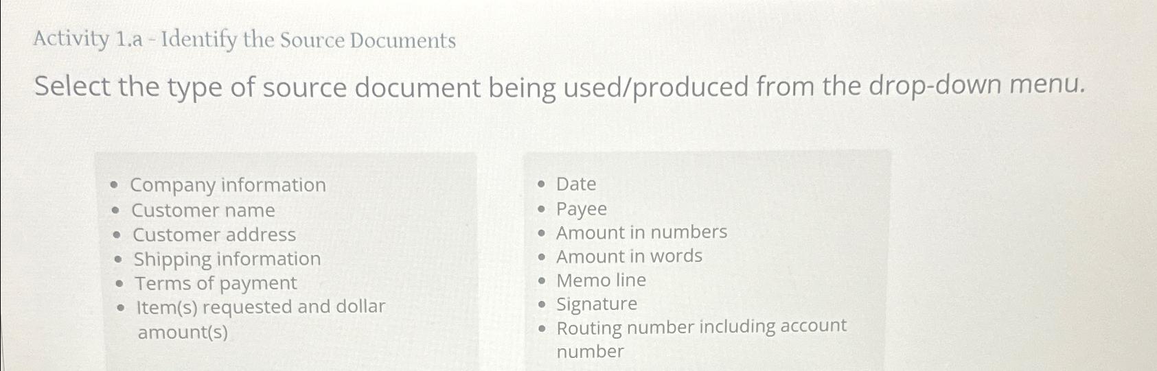 Solved Activity 1.a - ﻿Identify the Source DocumentsSelect | Chegg.com
