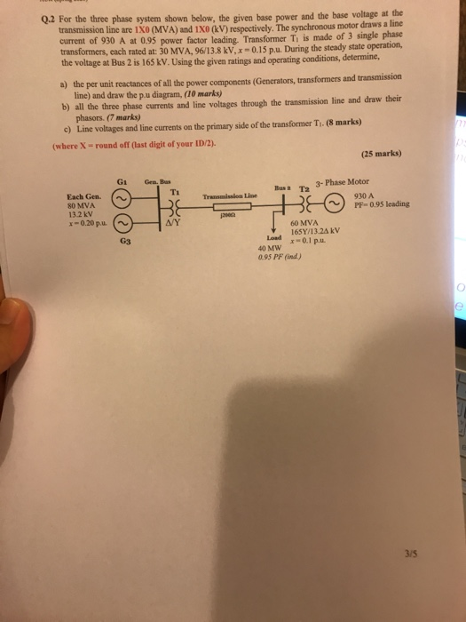 Q.2 For the three phase system shown below, the given | Chegg.com