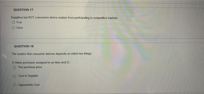 Solved QUESTION 17 Suppliers But NOT Consumers Derive | Chegg.com