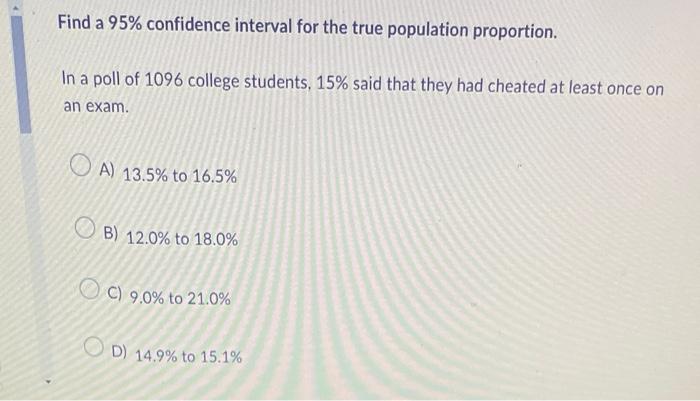 Solved Find a 95% confidence interval for the true | Chegg.com