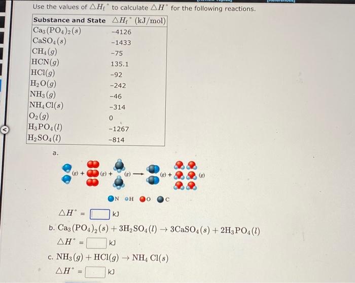 Solved Use the values of Hf∘ to calculate H∘ for the | Chegg.com