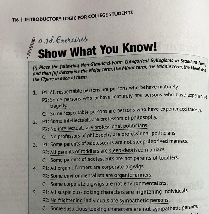 116 | INTRODUCTORY LOGIC FOR COLLEGE STUDENTS 4.1d | Chegg.com