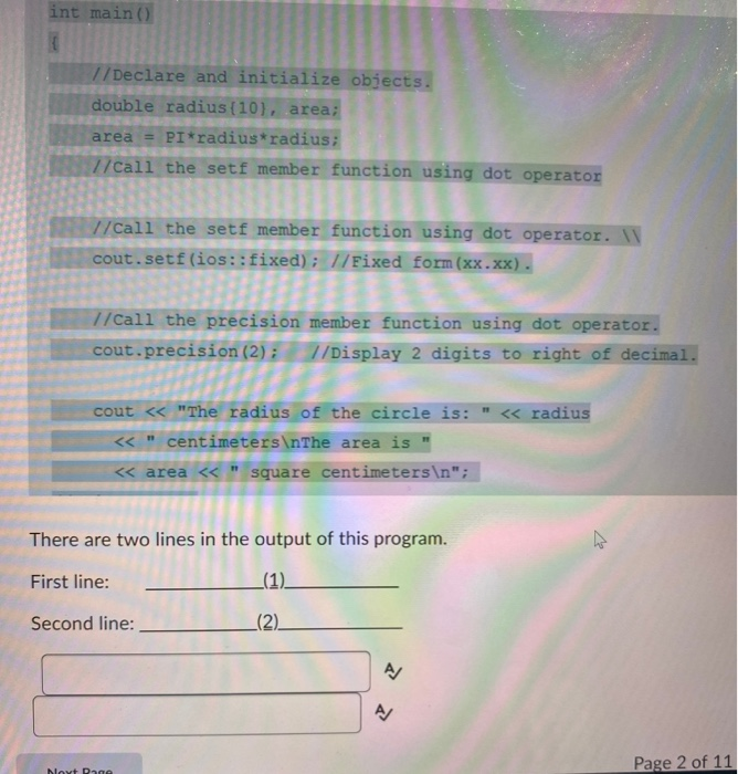 Solved int main() //Declare and initialize objects. double | Chegg.com