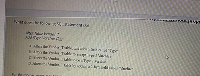 Solved What does the following SQL statement do? TILTTUU | Chegg.com