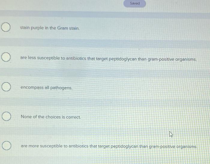 Solved Gram-negative bacteria Multiple Choice stain purple | Chegg.com