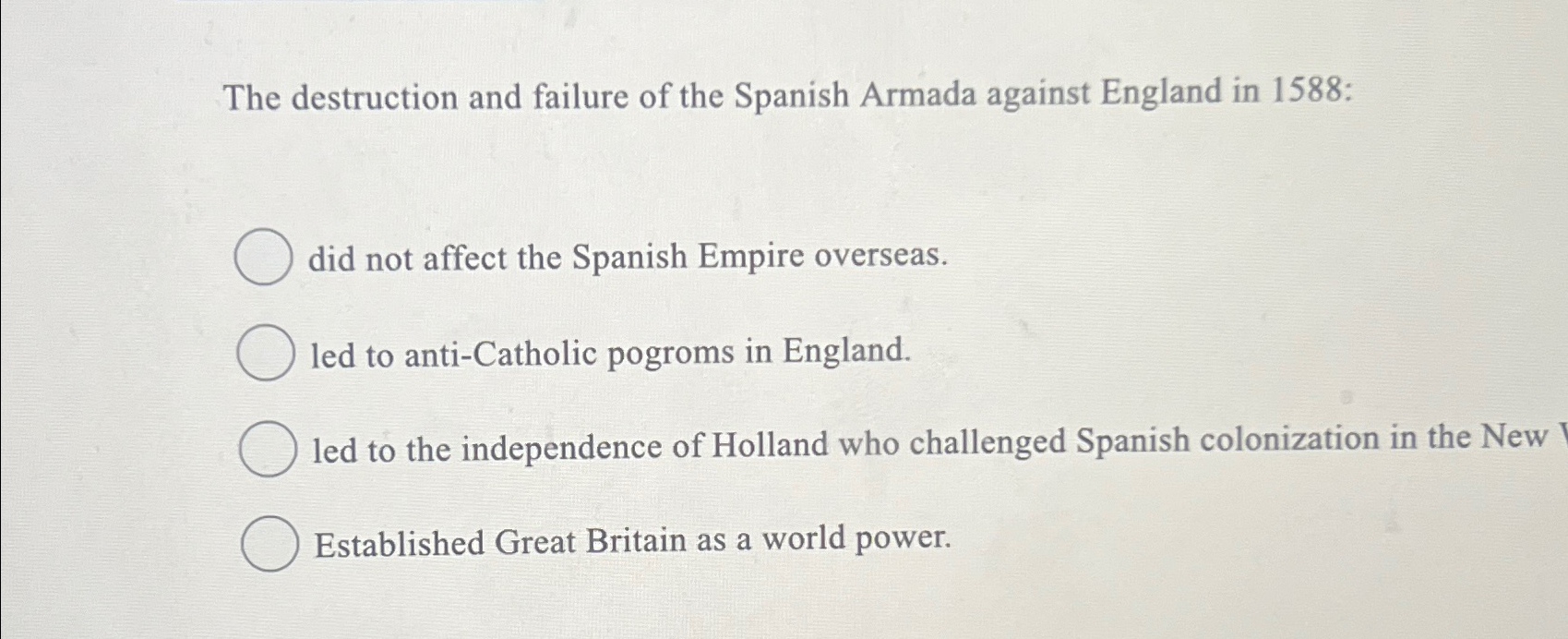 Solved The destruction and failure of the Spanish Armada Chegg