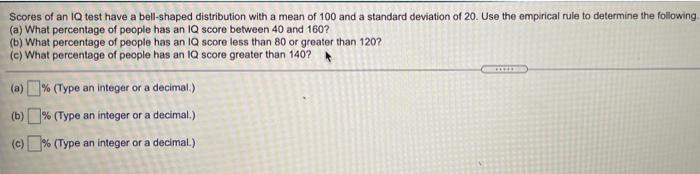Solved Scores of an IQ test have a bell-shaped distribution | Chegg.com