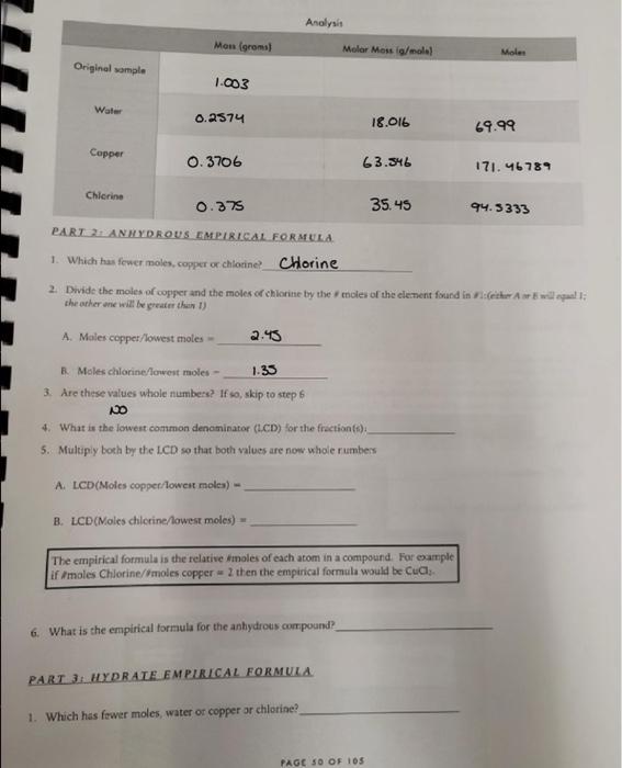 Solved 6. Determine the molar masses of chlorine, copper,
