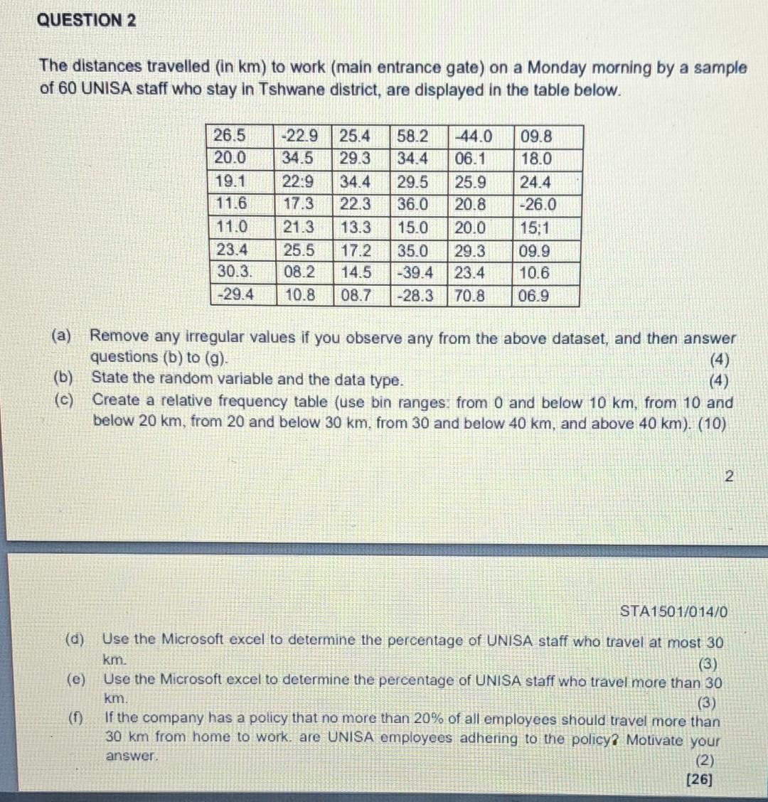 Solved The Distances Travelled (in Km ) To Work (main | Chegg.com