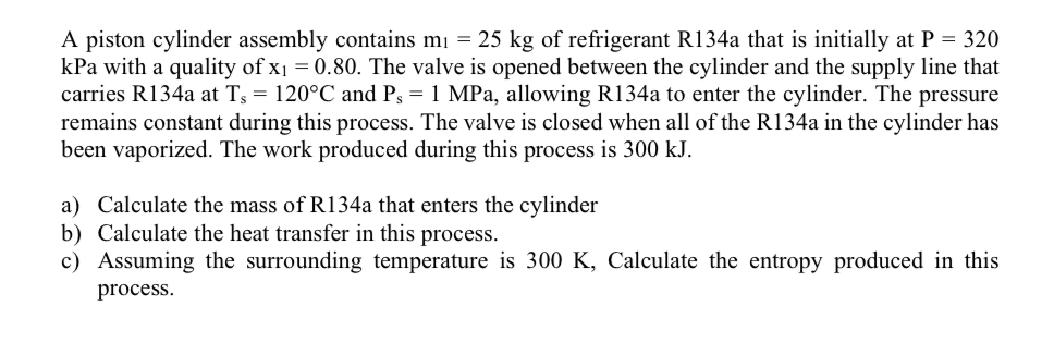 Solved A piston cylinder assembly contains m1=25kg ﻿of | Chegg.com