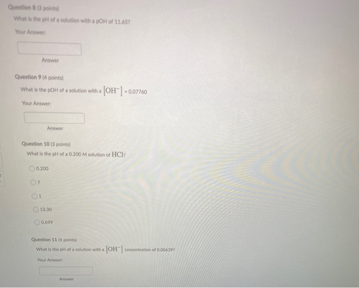 Solved Question 3 pont What is the pH of a solution with a | Chegg.com