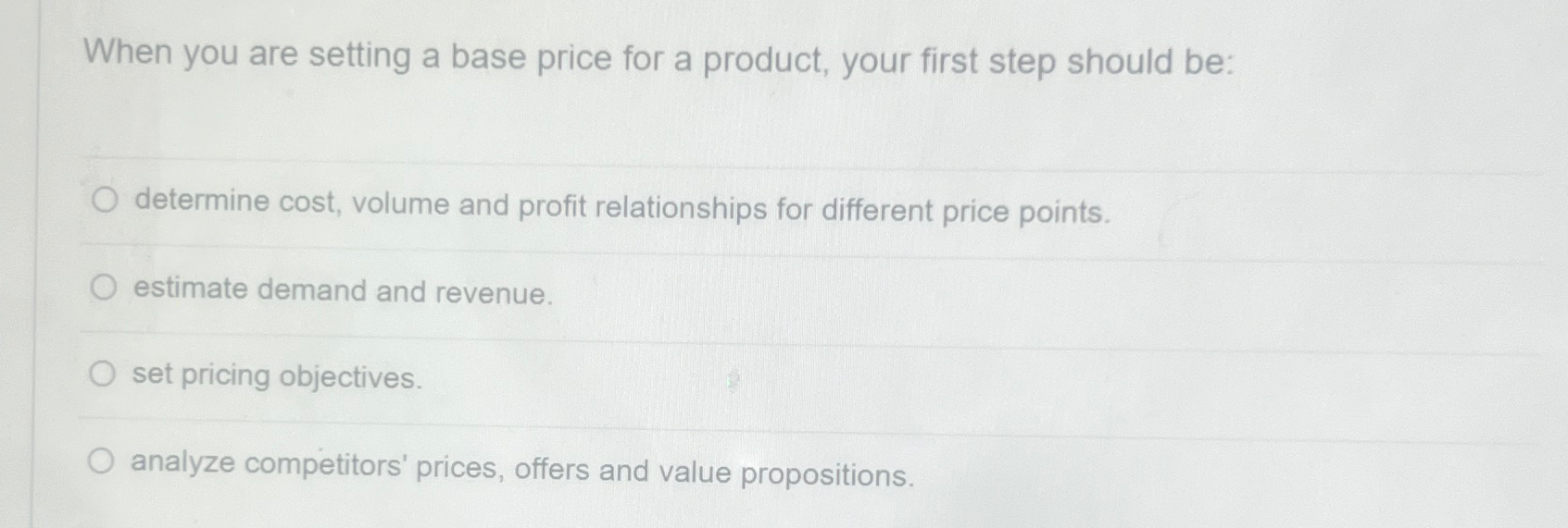 Solved When you are setting a base price for a product, your | Chegg.com