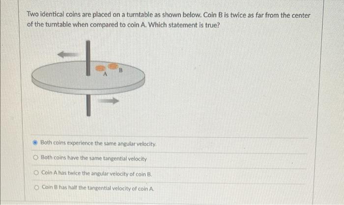 Solved Two Identical Coins Are Placed On A Turntable As | Chegg.com