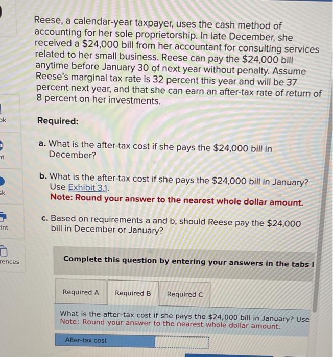 Solved Reese, a calendaryear taxpayer, uses the cash method