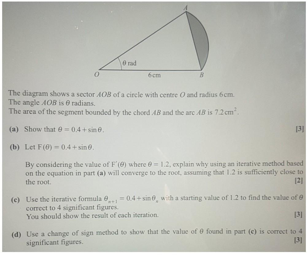 Solved rad O 6 cm B The diagram shows a sector AOB of a | Chegg.com