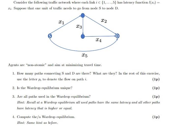 Solved Consider the following traffic network where each | Chegg.com