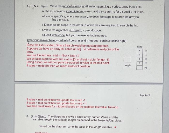 Solved 5., 6. & 7. (3pts) Write the most efficient algorithm | Chegg.com