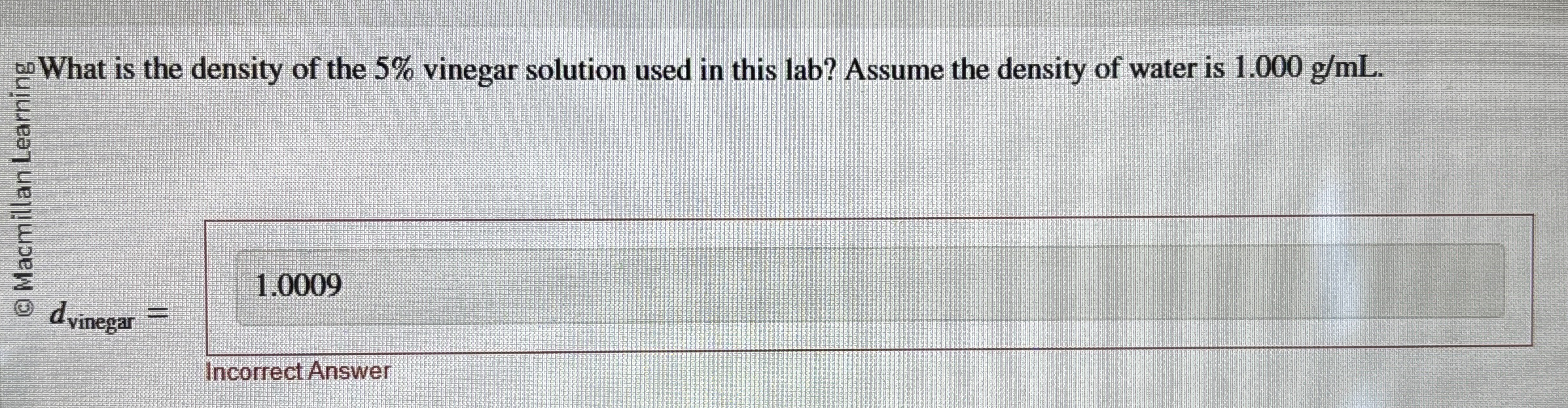Solved ?20 ﻿What is the density of the 5 ﻿vinegar solution