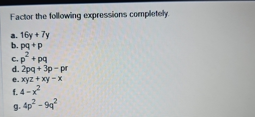 Solved Factor The Following Expressions | Chegg.com