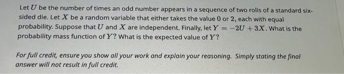 Solved Let U Be The Number Of Times An Odd Number Appears In | Chegg.com