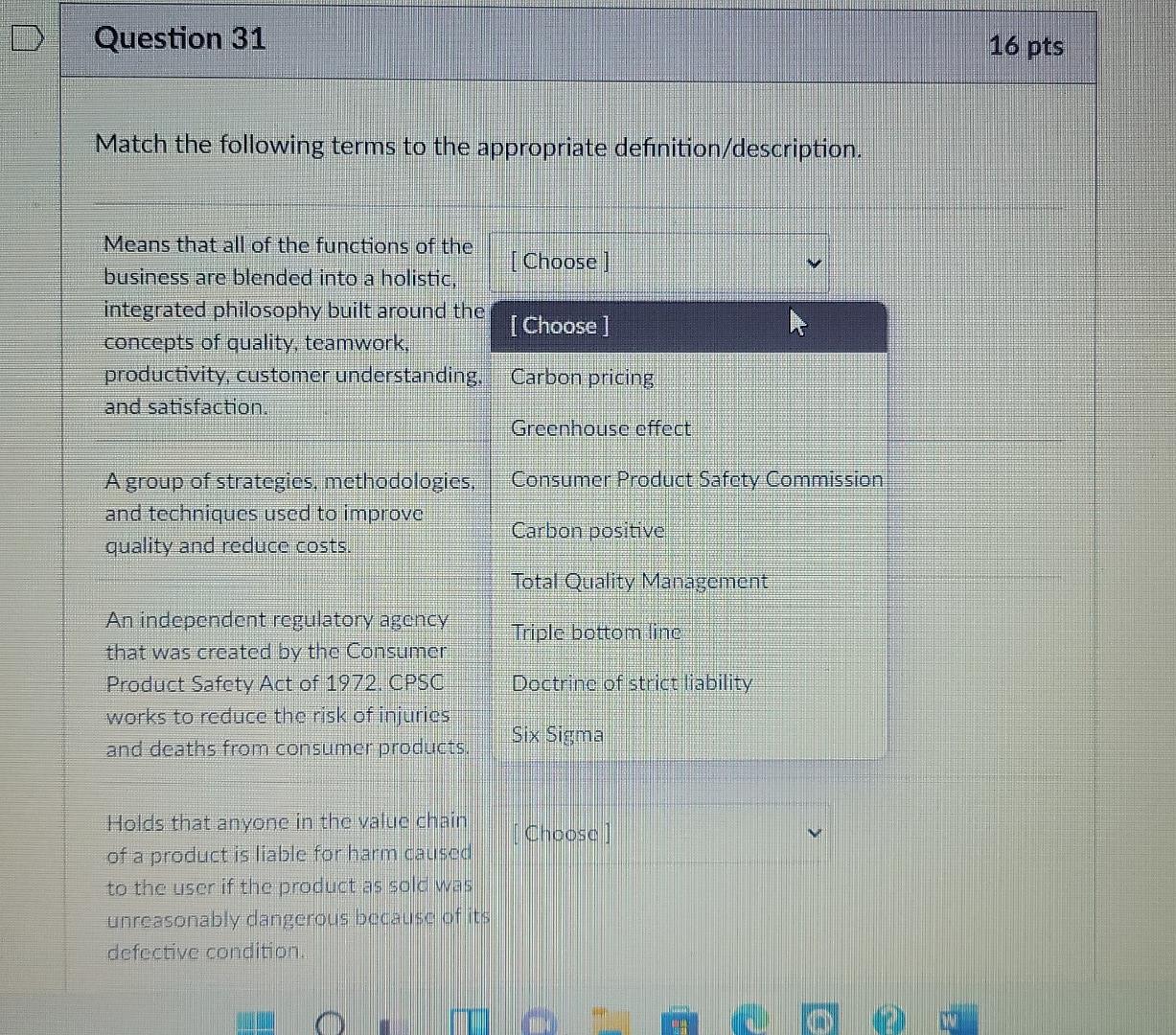 Solved Question 31 16 pts Match the following terms to the | Chegg.com